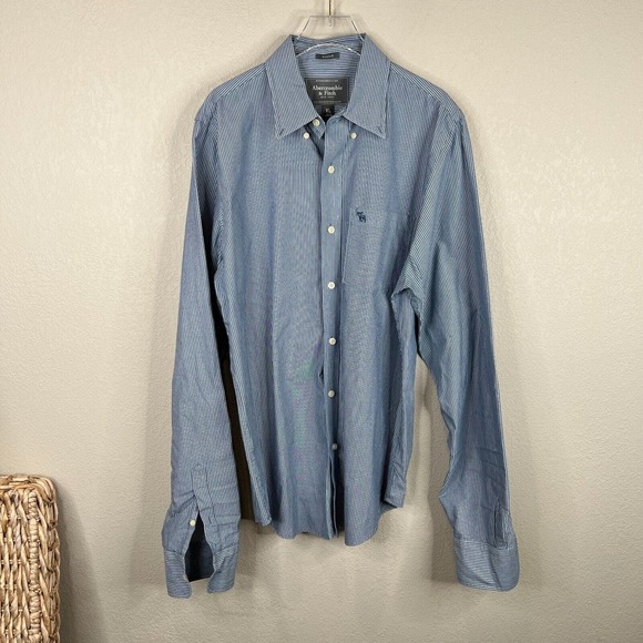 Abercrombie & Fitch‎ Men's Striped Button Down Muscle Shirts Long Sleeve Size L - Picture 1 of 12